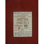 1936 Tennis, the Wimbledon Mens Final, a centre stand ticket from the Men's Final, Fred Perry v