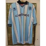 1999 Middlesbrough, a players blue/white away shirt, as worn by Gascoigne, Number 8 on reverse