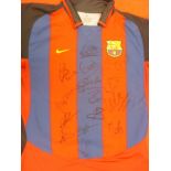 2003/2004 Barcelona Home Jersey, A hand signed replica shirt, Autographed by approx. Fifteen (15)