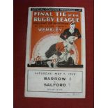 1938 Rugby League Cup Final, Barrow v Salford, a programme for the game played at Wembley on 07/05/