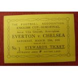 1914/1915 FA Cup Semi-Final, Chelsea v Everton, a ticket from the game played at Aston Villa on 27/