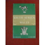 1964 Rugby Union, South Africa v Wales, a very rare programme from the game played on 23/05/1964, it