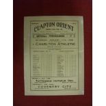 1935/36 Clapton Orient v Charlton, a programme from the FA Cup game played on 11/01/1936, slight