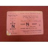1913/14 Aston Villa v West Bromwich Albion, a complete unused ticket, from the FA Cup tie played