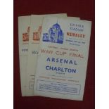 FL South (War) Cup Finals, a collection of 3 programmes, 1943 Arsenal v Charlton, 1944 Chelsea v