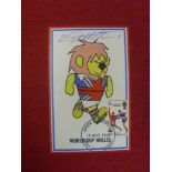 World Cup Willie, original postcard signed by Geoff Hurst