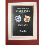 1950 England v Wales, a programme from the game played at Sunderland on 15/11/1950