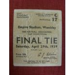 1939 FA Cup Final, Portsmouth v Wolverhampton, a ticket from the game played at Wembley on 29/04/