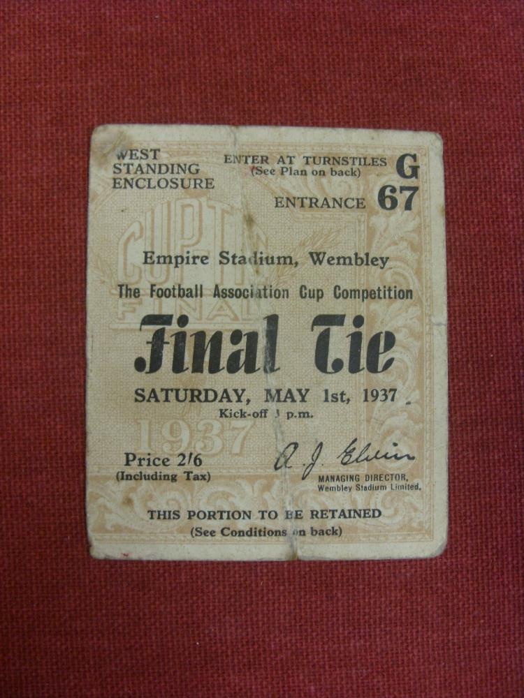 1937 FA Cup Final, Sunderland v Preston, a ticket from the game played at Wembley on 01/05/1937,