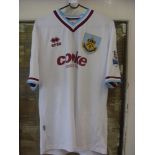 2009/10 Burnley, a match worn, white away shirt, Premier League, by Number 34 Fox, in the game at