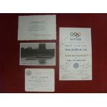 1948 Olympic Games, the 1948 Olympics, a menu from the dinner held at the Cora Hotel, London on 13/