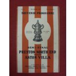 1937/38 FA Cup Semi-Final, Preston v Aston Villa, a programme for the game played at Sheff Utd on