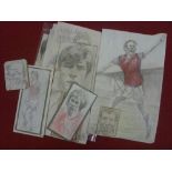 Aston Villa, a collection of 10 autographed pencil & crayon original drawings, many laid down to