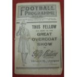 1926 England v Ireland, a very rare programme from the game played at Liverpool on 20/10/1926,