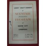 1934/35 Exeter City v Liverpool, a rare programme from the Jimmy Gray Benefit game played on 01/05/