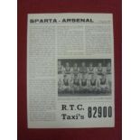 1959/60 Sparta Rotterdam v Arsenal, a programme from the game played on 08/08/1959
