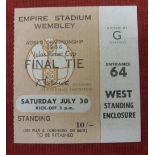 1966 World Cup Final, England v West Germany, a ticket from the game played at Wembley on 30/07/