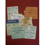 A collection of 9 football match tickets, 1938 England v Scotland, 1945 FL War South Cup Final,