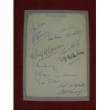 1949/50 England, a large autographed album page, a total of signatures including Aston, Bentley,