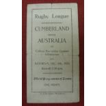 Rugby League, 1933/34 Cumberland v Australia, a rare programme from the game played at Whitehall