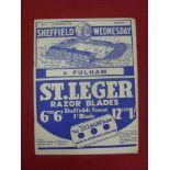 1938/39 Sheffield Wednesday v Fulham, a programme from the game played on 27/12/1938