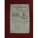 1923/24 Rugby League, Warrington v Wigan, a programme from the game played on 17/11/1923, crsd