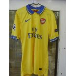 2013/2014 Arsenal, a match worn yellow away shirt, Champions League, as worn by Chamberlain,