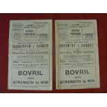 1934/1935 Rugby Union, Cardiff, 2 home programmes, in various condition, 23/03/1935 Blackheath (