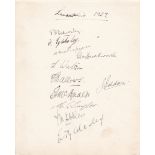 CRICKET- LANCASHIRE 1927 Large autograph album sheet signed by 11 players including Hallows,