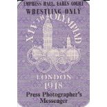 1948 OLYMPICS 1948 London Olympics. An official Press Photographer's Messenger Pass for wrestling.