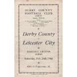 DERBY-LEICESTER 45 Derby home programme v Leicester, 24/2/45, Cup qualifier, slight folds. Generally