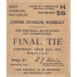 1948 FA CUP FINAL Ticket for the 1948 Cup Final, Blackpool v Man Utd, Fold, slight creasing. Fair