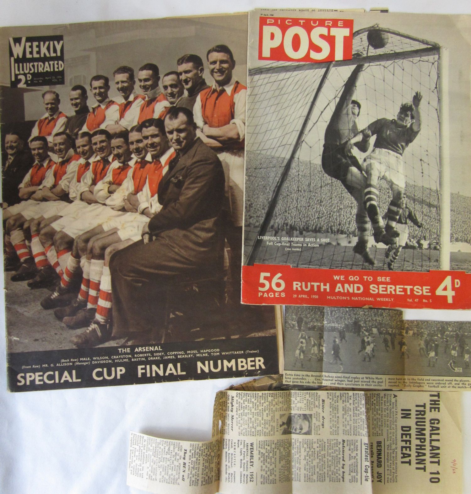 ARSENAL Two magazines and newspaper cuttings relating to Arsenal in the FA Cup in 1936 and 1950