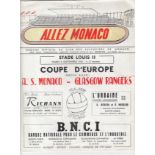 MONACO - RANGERS 1961 Large format "Allez Monaco" home programme v Rangers, 5/9/61, European Cup,