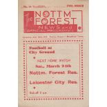 NOTTM FOREST - MANSFIELD 45 Forest home programme v Mansfield, 10/3/45, Forest won 2-1. slight