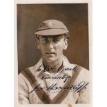 CRICKET Joe Hardstaff signed and inscribed 4.5” x 6.5” head and shoulder press photograph, slight