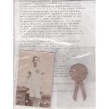JAMES WILSON - ARTHUR SHRUBB - IBROX Small pink rosette given to Wilson by the greatest runner of