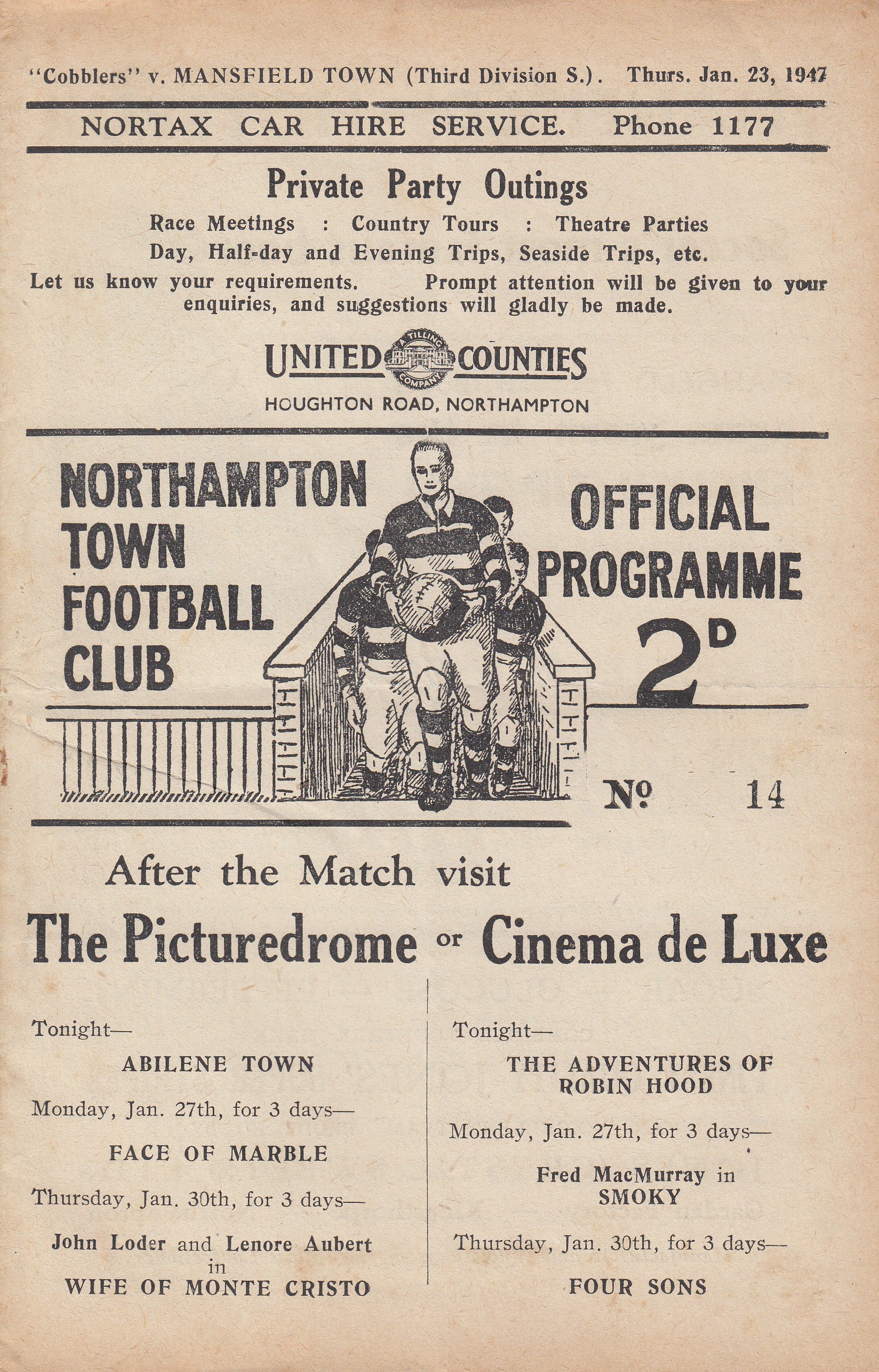 NORTHAMPTON - MANSFIELD 47 Northampton home programme v Mansfield, 23/1/47, Thursday afternoon. Only - Image 2 of 2