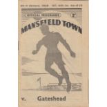 MANSFIELD - GATESHEAD 48 Mansfield home programme v Gateshead, 13/11/48, slight fold, pencil