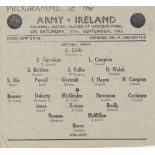 IRELAND v ARMY 1943 Scarce small single sheet programme on pale green paper, Army v Ireland , 11/9/