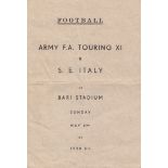 WARTIME - ITALY Four page programme, Army Touring XI v S.E.Italy, 27/5/45 at Bari. The Army team