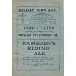 HALIFAX - LUTON 1932-33 Halifax home programme v Luton Town, 18/2/1933, FA Cup fifth round, slight