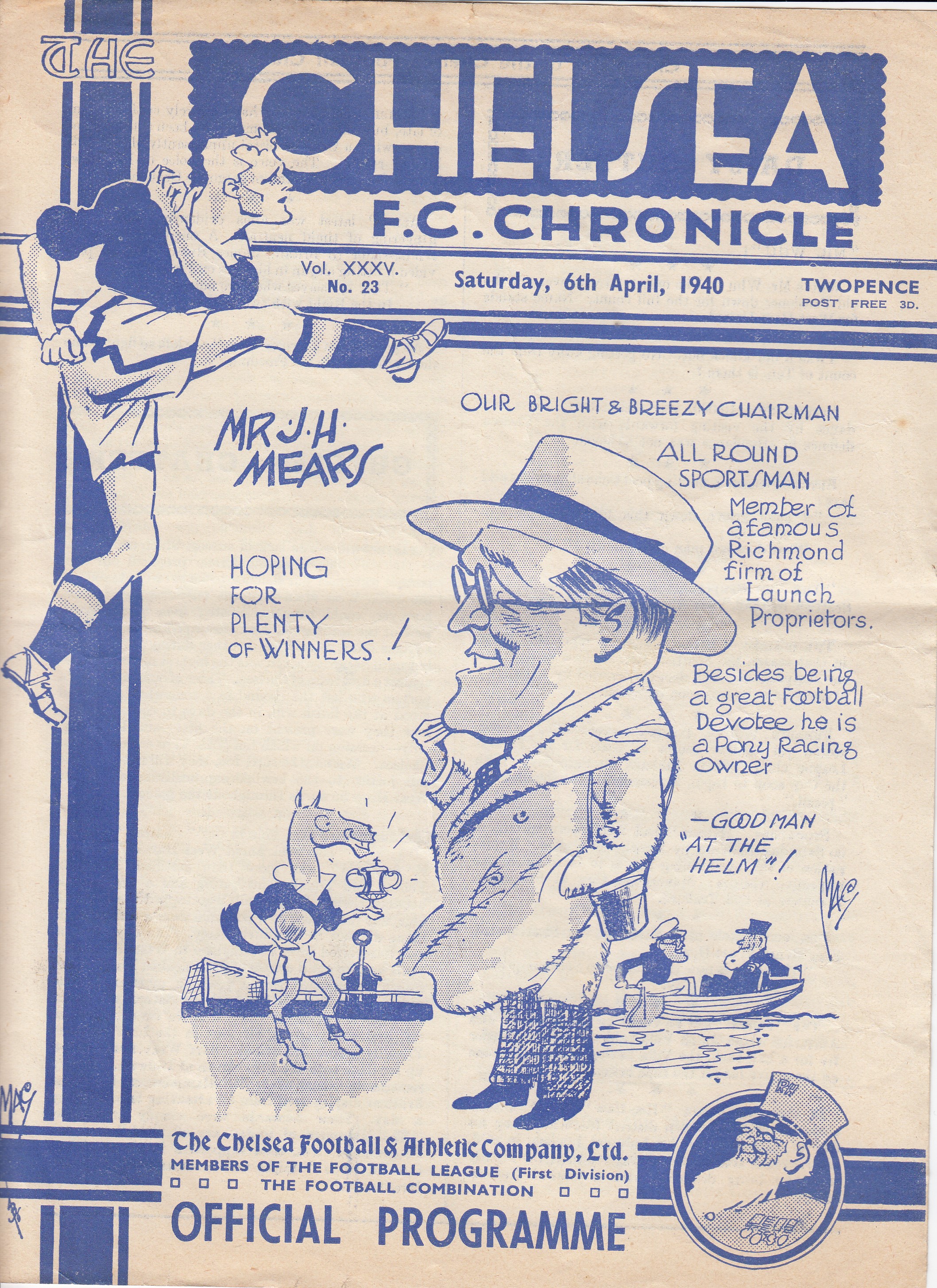 CHELSEA Chelsea home programme v Charlton Athletic 6th April 1940. 4 Pager NOT Ex Bound Volume