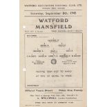 WATFORD - MANSFIELD 45 Watford single sheet home programme v Mansfield, 8/9/45. Watford won 2-1.