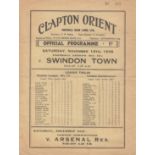 CLAPTON ORIENT- SWINDON 1936 Clapton Orient home programme v Swindon, 14/11/1936, Division 3