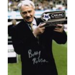 BOBBY ROBSON AUTOGRAPH A 10" X 8" signed colour photograph of Robson holding his Manager of the