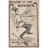 ARSENAL 1906-07 Postcard with caricature drawing of a bullet marked "Made in Sheffield" hitting a