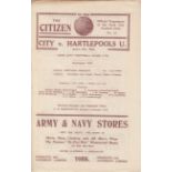 YORK CITY - HARTLEPOOLS 1932-33 York City home programme v Hartlepools United, 8/4/1933, Division