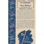 INDIA 1943 Rare and unusual four page programme for a match between Snappers and City Police