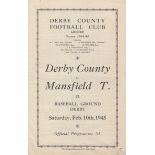 DERBY - MANSFIELD 45 Derby home programme v Mansfield, 10/2/45, the previous week Derby had won 8-